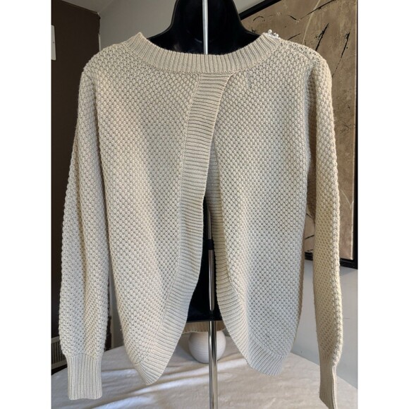 Mia Maddison Sweater - Beige Jeweled Neckline Open Back. Small/Petite - Picture 8 of 9